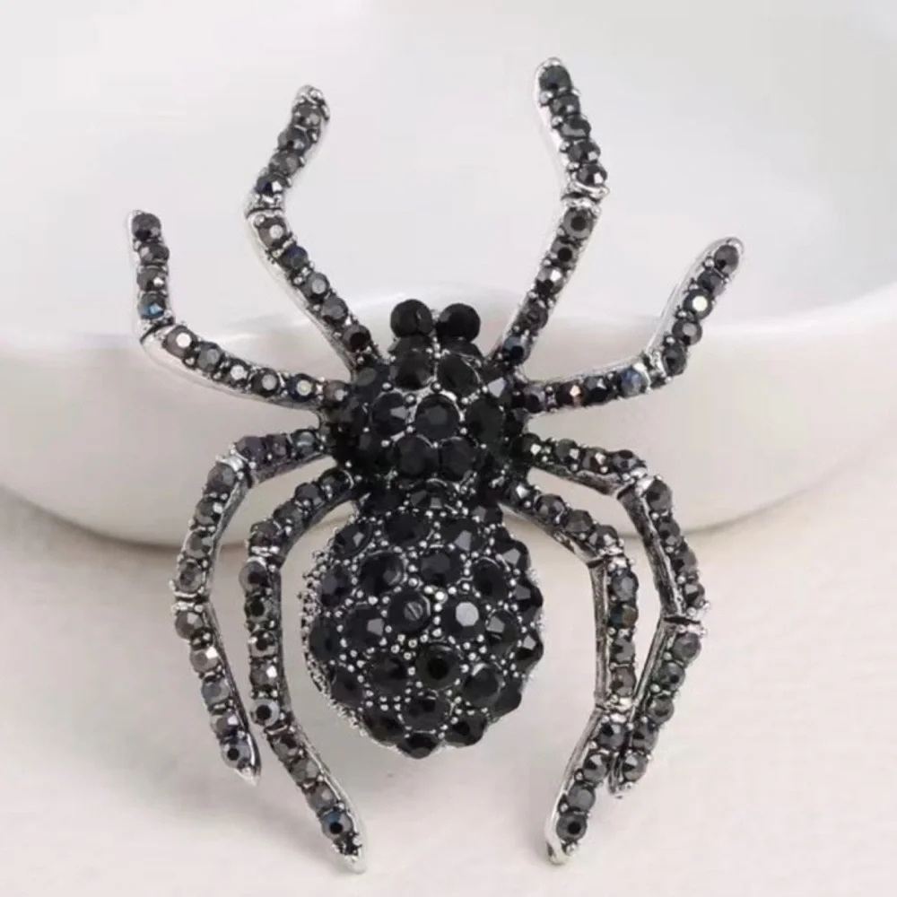 Spider silver plated/black Rhinestone Halloween Brooch Women Suit‎ Brooches Pin